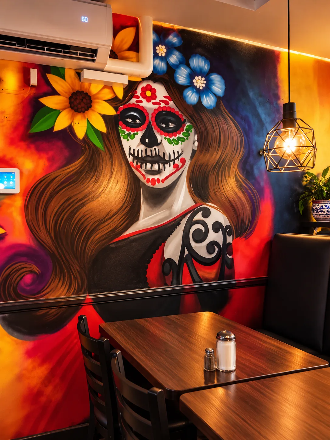 Mural de una catrina con flores